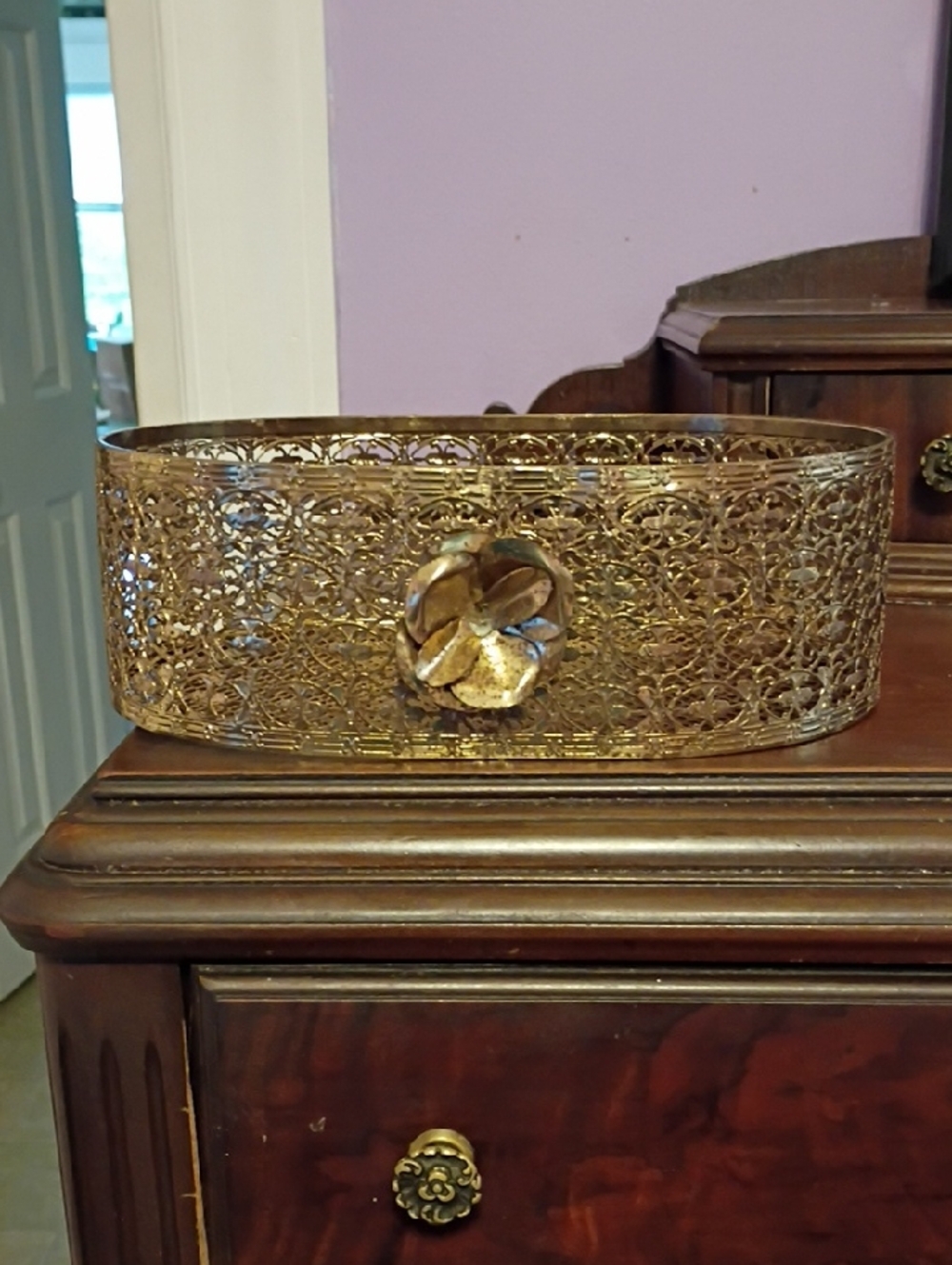 Gold Oval Vanity Basket Hollywood Regency